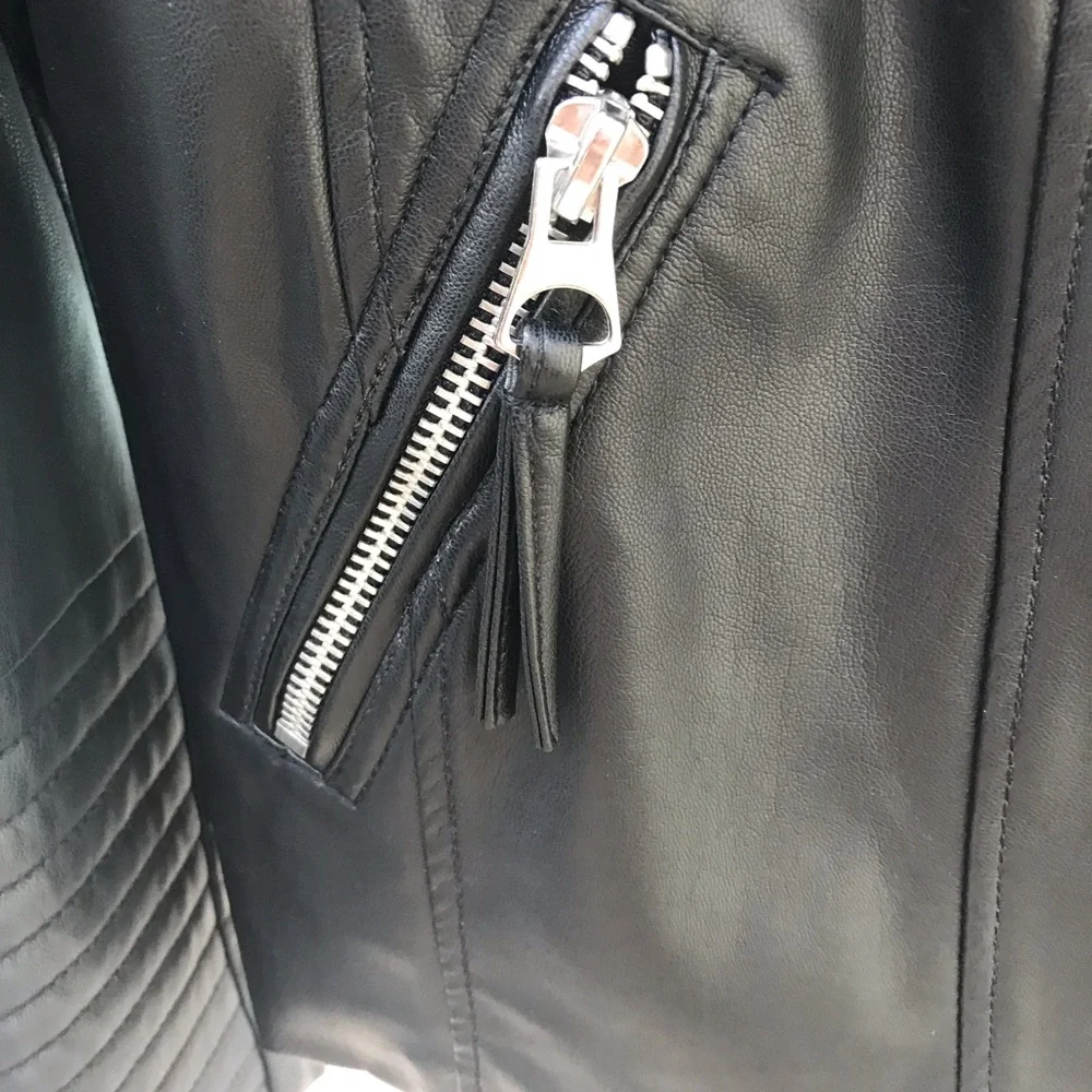 H&M Sleek Black Faux Leather Jacket with Silver Accents - Picture 5 of 6